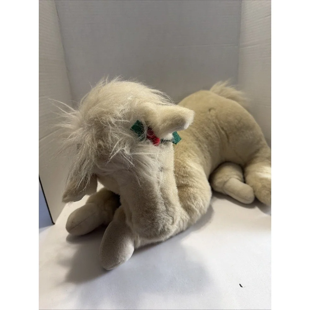 Vintage 1993 Applause Plush Horse Tan Cream Laying Stuffed Animal Holiday Holly